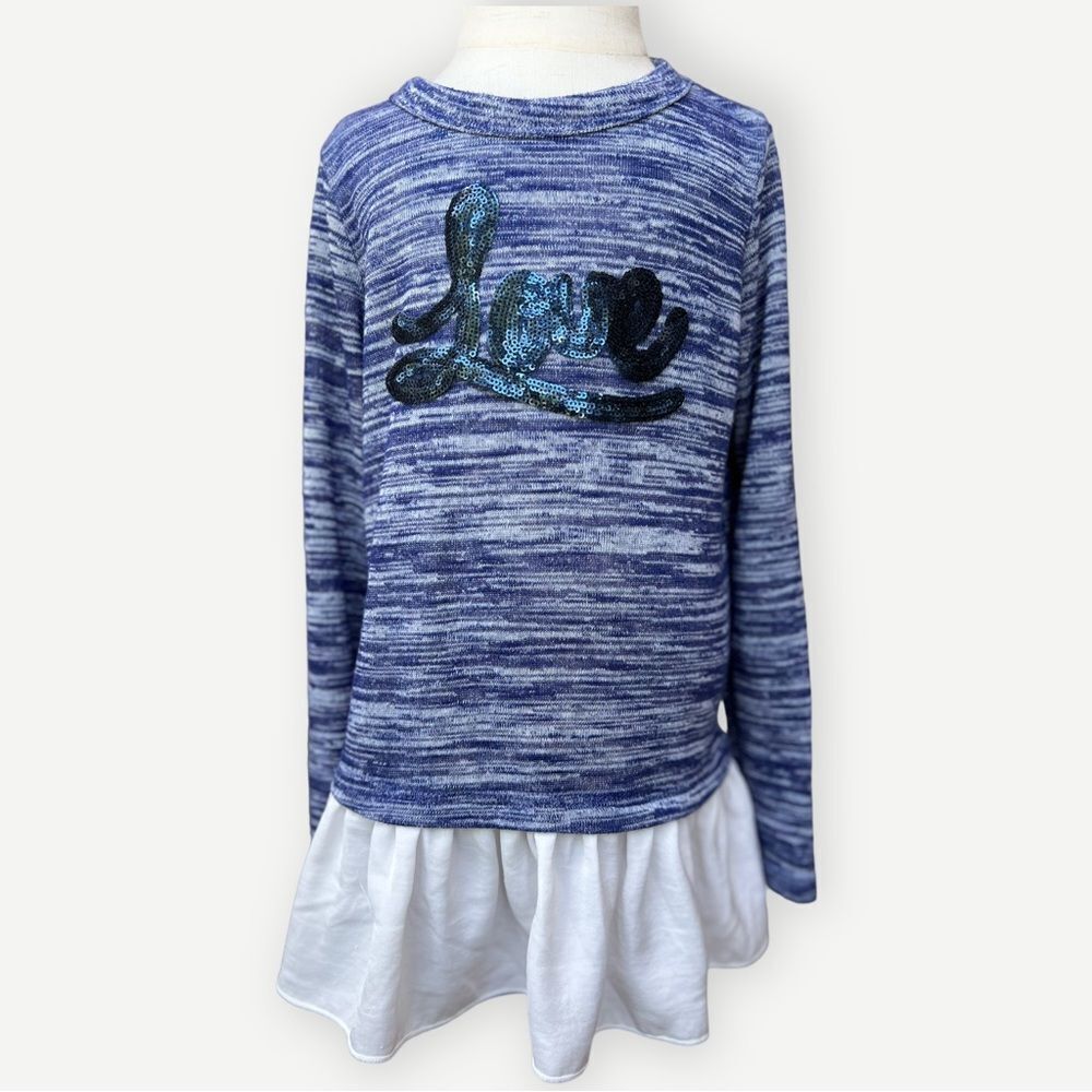Lily Bleu Girls Kids Long Sleeve Ruffle Hem Blue Bow Back Sequin Shirt. 6.
